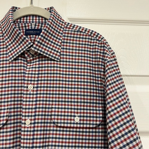 PROPER CLOTH Performance Red Blue Gingham Pocket Casual Button Down Mens Size XL - Picture 3 of 7